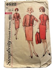 VTG 1960s Simplicity 4622 Sewing Pattern Mod Pencil Skirt Jacket Suit Sz 14 Cut picture