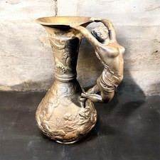 Bronze-finished metal ewer with figural female handle in Art Nouveau style, picture