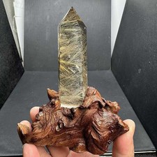 199g Natural Rutilated Quartz Obelisk Crystal Mineral Reiki Decor+ Stand picture