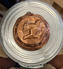Antique French Copper Squirrel Mold Tin Lined Hanging Kitchen Decor 8” picture