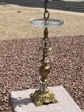Vintage Hollywood Regency Brass & Crystal Floor Stand Ashtray Mint Condition MCM picture