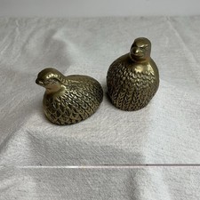 2pc Vintage Brass Quail Bird Figurines Mid Century Modern Decor picture