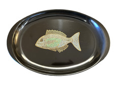 Vintage Couroc Monterey Colorful Koi Fish Carp Mother of Pearl Inlayed Tray MCM picture