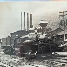 Black & White Photo-Steam Locomotive Logging Train-Rare picture
