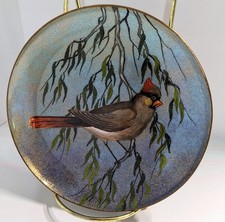 Vtg Serge Nekrassoff Stamped Enamel Over Copper Female Cardinal 6.5