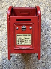 Vintage Red Tin Mailbox Coin Bank Antique Metal No Key Empty Decor - Very Nice picture
