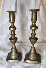 Antique 19th C Victorian English Brass Beehive Candlesticks  Push Up Mechanism picture