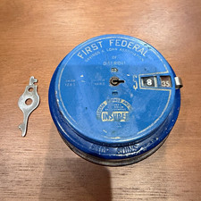 First Federal Savings & Loan Assoc of Detroit Blue Mechanical Coin Bank w/ Key picture
