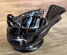 Degenhart Vintage Bird With Berry Open Salt Cellar  (Black) white/purple slag  picture