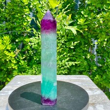 2.04LB Natural Rainbow Fluorite Obelisk Quartz Crystal Wand Tower Point Heal picture