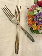 Vintage Pair WALLACE 1835R Dinner Forks - Silverplate Engraved with Letter 'N'  picture