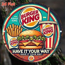 Round Vintage Burger King Retro Tin Metal Signs Home Décor 8x12 picture