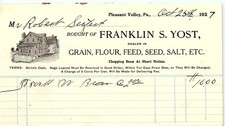 1927 Pleasant Valley PA Franklin S. Yost Grain Billhead picture