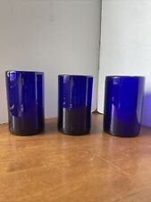 3 Hand Blown Cobalt Blue Glass Drink Tumblers 5” tall x 3 “ picture