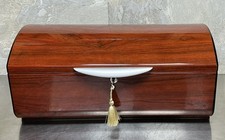 Polished Cherry Wood Locking Cigar Humidor Chest, Cedar Lined With Skeleton Key picture