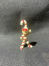 Vintage Lefton Candy Cane Kids Figurine Pixie Elf Standing Red Hair Japan picture