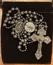 Gunmetal Metal Combat Military Rosary Catholic W/St Benedict Medal picture
