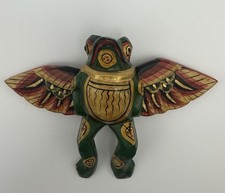 VTG Hand Carved Painted Balinese Wooden Flying Frog Folk Art Spirit Chaser picture