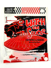 vtg 1950s RARE Witch on Flying Saucer Halloween Centerpiece NOS sealed beistle picture