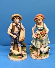 ANTIQUE Vintage HOME INTERIORS Homco BOY & GIRL SET Farm Rooster & Hen Figurines picture