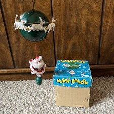 Vintage 60s musical balloon Santa sled reindeer Box Japan Rotating Christmas picture