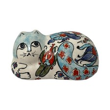 Vintage Fettah Gini Turkish Cat Kutahya Art Pottery Turkey Hand Painted Signed picture