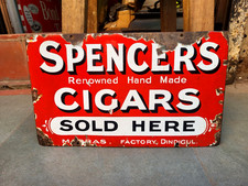 VINTAGE ORIGINAL PORCELAIN ENAMEL SIGN SPENCER'S CIGAR SOLD HERE ENGLAND 1930 picture