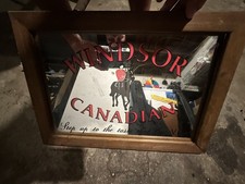 Vintage Windsor Canadian Mirror Sign W/red Lowered Letters and Red Man On Horse picture