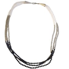 Astute Navajo Multi Strand SterlingSilver Glass Crystal BeadedBlackWhiteNecklace picture
