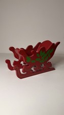 Vintage Red Wood Wooden Santa’s Sleigh Christmas Card Holder Tabletop Decor picture