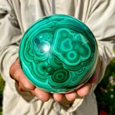 3.02LB Rare Natural Malachite quartz hand Carved sphere Crystal Healing picture