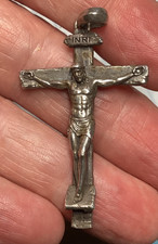 Vintage 925 Silver Cross Religious Medal Christ Crucifix picture