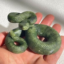 Natural Green Serpentine Snake Carving Crystal Statue Figurine for Kundalini picture