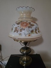 Hurricane Oil Lamp Glass Shade Brown/Blue Flowers Iridescent 15'x12  picture