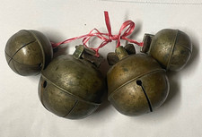 Set of 4 Large Antique Brass Sleigh Bells Swedish Style Late 1800’s-Early 1900’s picture