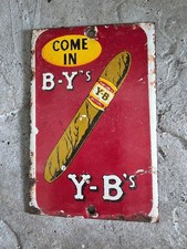 VINTAGE B-Y’S COME IN Y-B’S CIGAR PORCELAIN DOOR PUSH TOBACCO PIPE SMOKE SIGN 6