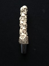 Skeleton Beer Keg TAP HANDLE Stack Of Skulls. Carved deer antler.. picture
