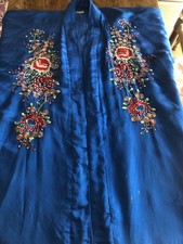 Vintage silk satin heavily embroidered blue lined French dressing Robe picture