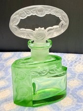 1930s Czech Art Deco Uranium Glass Perfume Bottle Curt Schlevogt Rose Glows picture