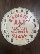 Vintage RADIATOR THERMOMETER Original Auto Glass Face 12” Muffler Brakes Tires picture