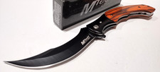 MTECH A/O Large Curved Blade Brown Wood Tactical Linerlock Folding Pocket Knife picture