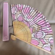 COACH Signature Pink Fan Bamboo Paper Handheld Fan Collectible Authentic picture