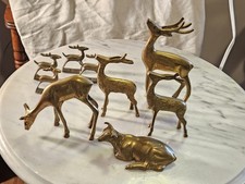  Vintage Brass Figure Figurine Lot of 9 Sitting cow and Deer or antelope.  picture