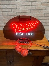 Vintage 1989 Miller High Life Basketball Bar Neon Sign Hoop w/ Balls - Works picture