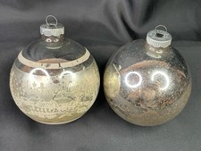 2 Large Vintage Shiny Brite Ornaments: Silver & Mica Stenciled “Christmas Eve” picture