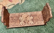 VTG Art Nouveau Hand Crafted Pyrography Wood Expanding Sliding Folding Bookends picture