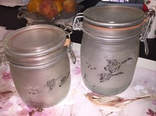 Wheaton Fine Glass Cannisters 3/4 & 1/2 Liter Seaside Duck Scene Nice  picture
