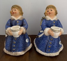 2 VINTAGE GOEBEL CHRISTMAS ANGEL W. GERMANY 42 329 22 BLUE & GOLD CANDLEHOLDERS picture