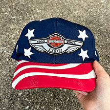 Vintage Harley-Davidson 100th Anniversary 1903-2003 USA Flag Stars Stripes Cap picture