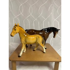 Vintage Ceramic Horse Figurines Set of 2 Glossy Glaze Equestrian Decor picture